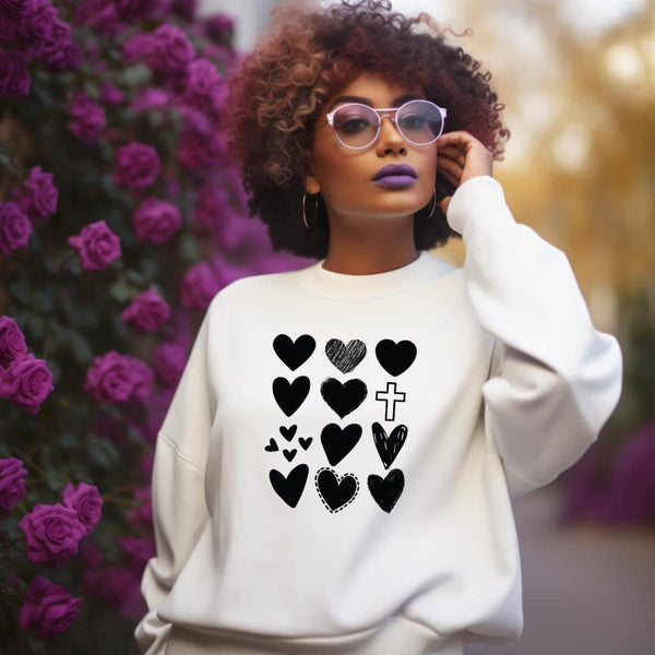 Black Heart Print Women Sweatshirt